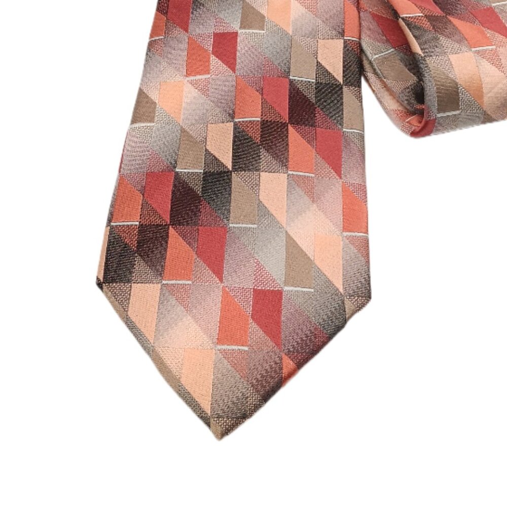Van Heusen Silk Tie Men’s 61” Earth Tones Geometric Preppy Corpcore Classic New